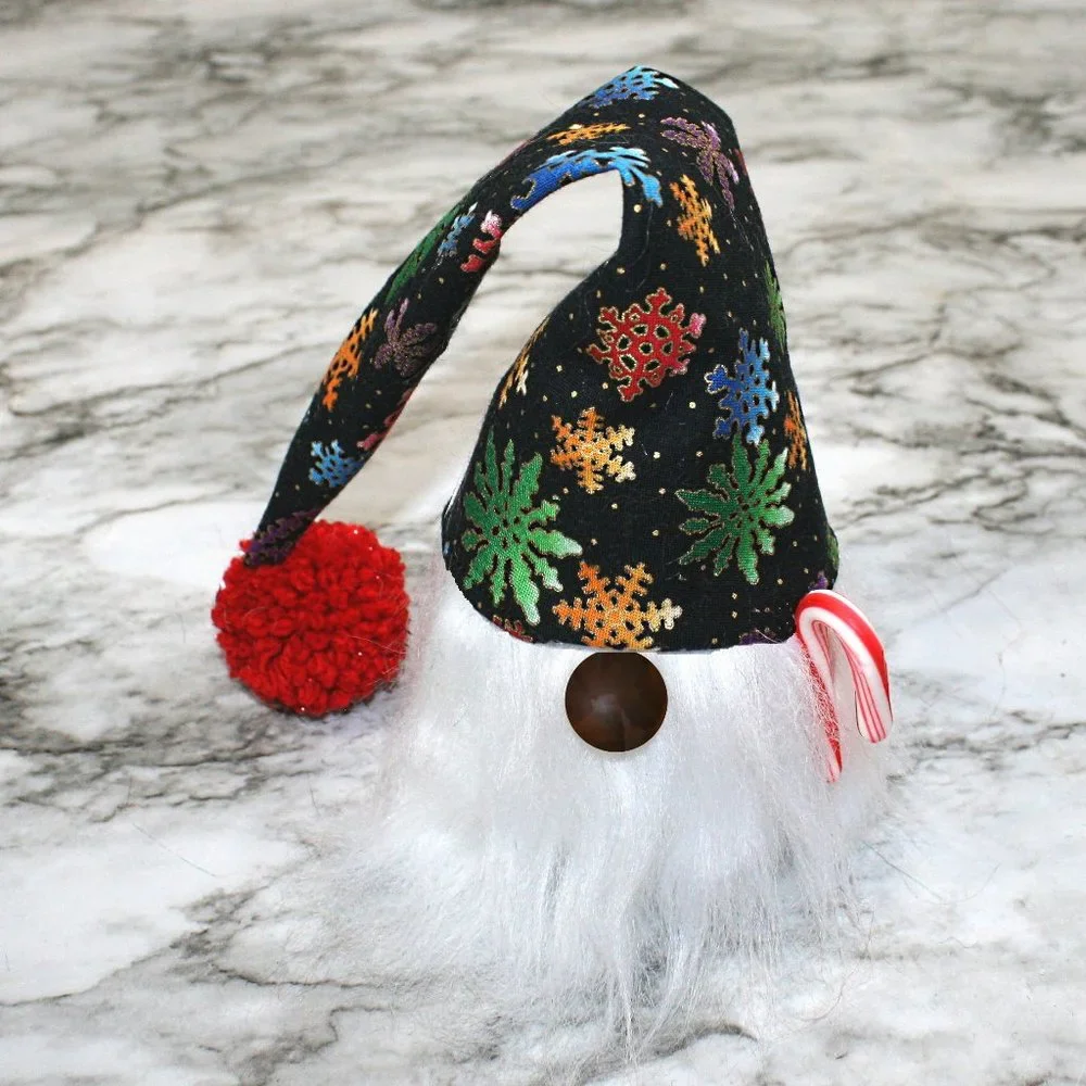 HAND CRAFTED Gnome Green Christmas Air Freshener Cover - Colorful Snowflakes